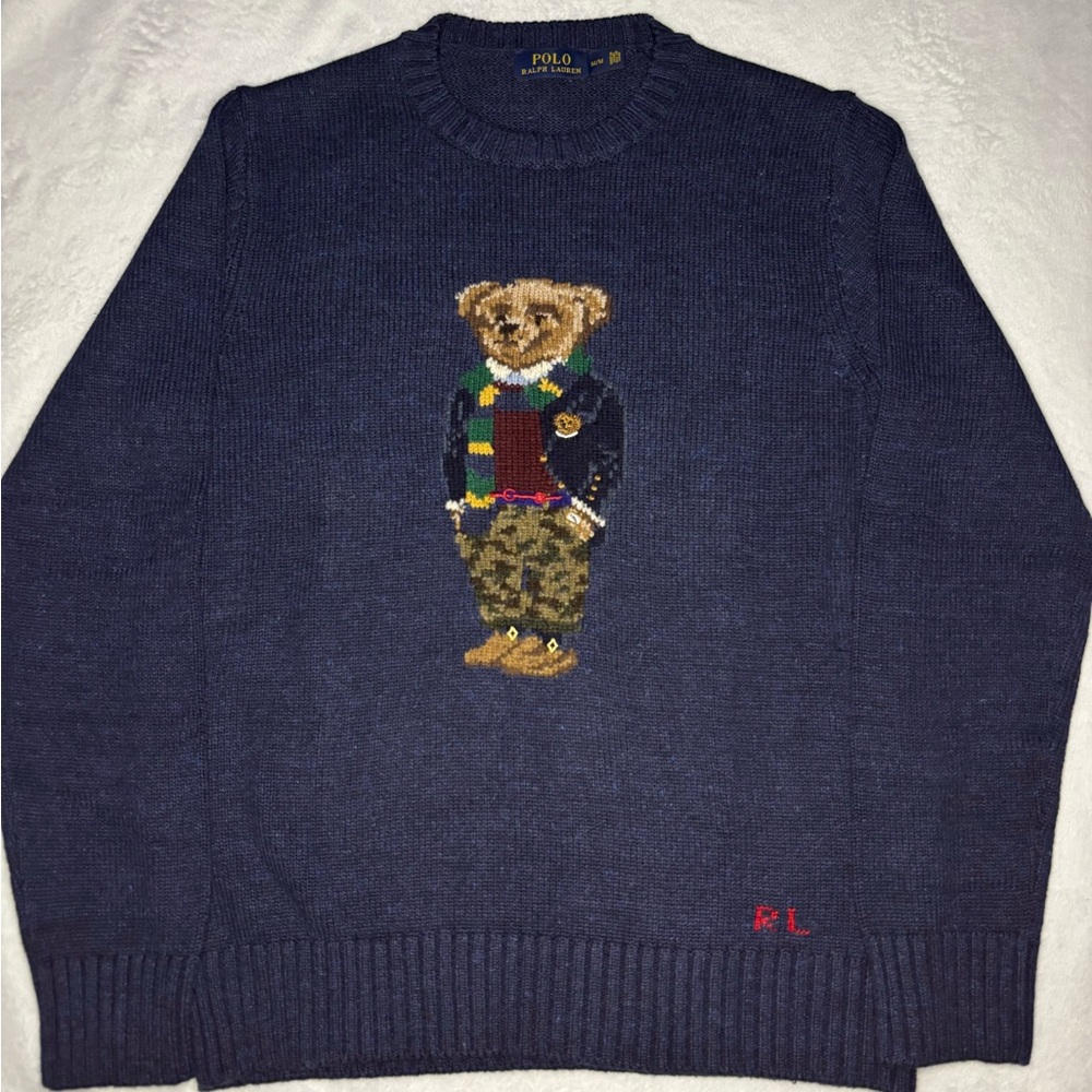 Polo Ralph Lauren Bear Knit Sweater Scholar Medium pwing Stadium Country Sport